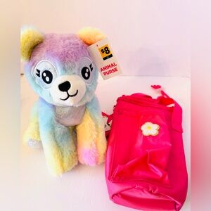 NWT Pink Plush Puppy Purse and Insulated Water Bottle Carrier Bag